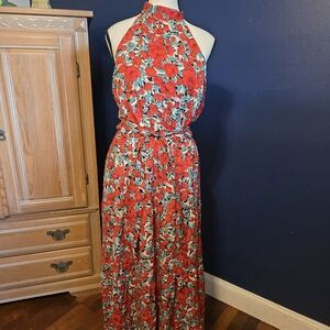 Floral Red and Teal Fabric